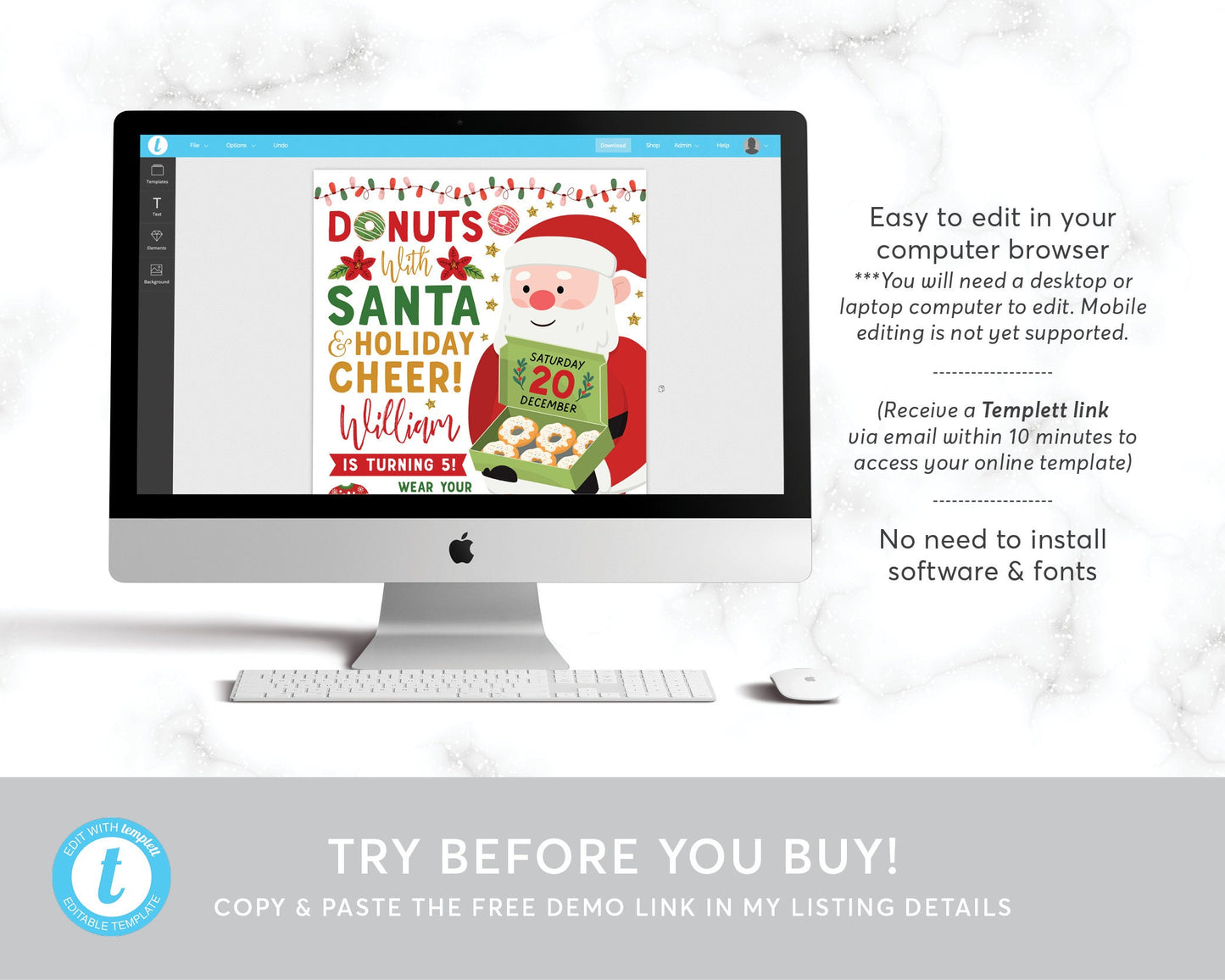 Donuts With Santa Invitation Editable Template, Donuts and Pajamas Christmas Party Invite Donuts and PJs , Holiday Kids Sleepover Party