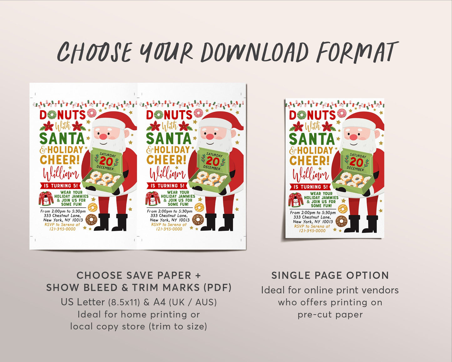 Donuts With Santa Invitation Editable Template, Donuts and Pajamas Christmas Party Invite Donuts and PJs , Holiday Kids Sleepover Party