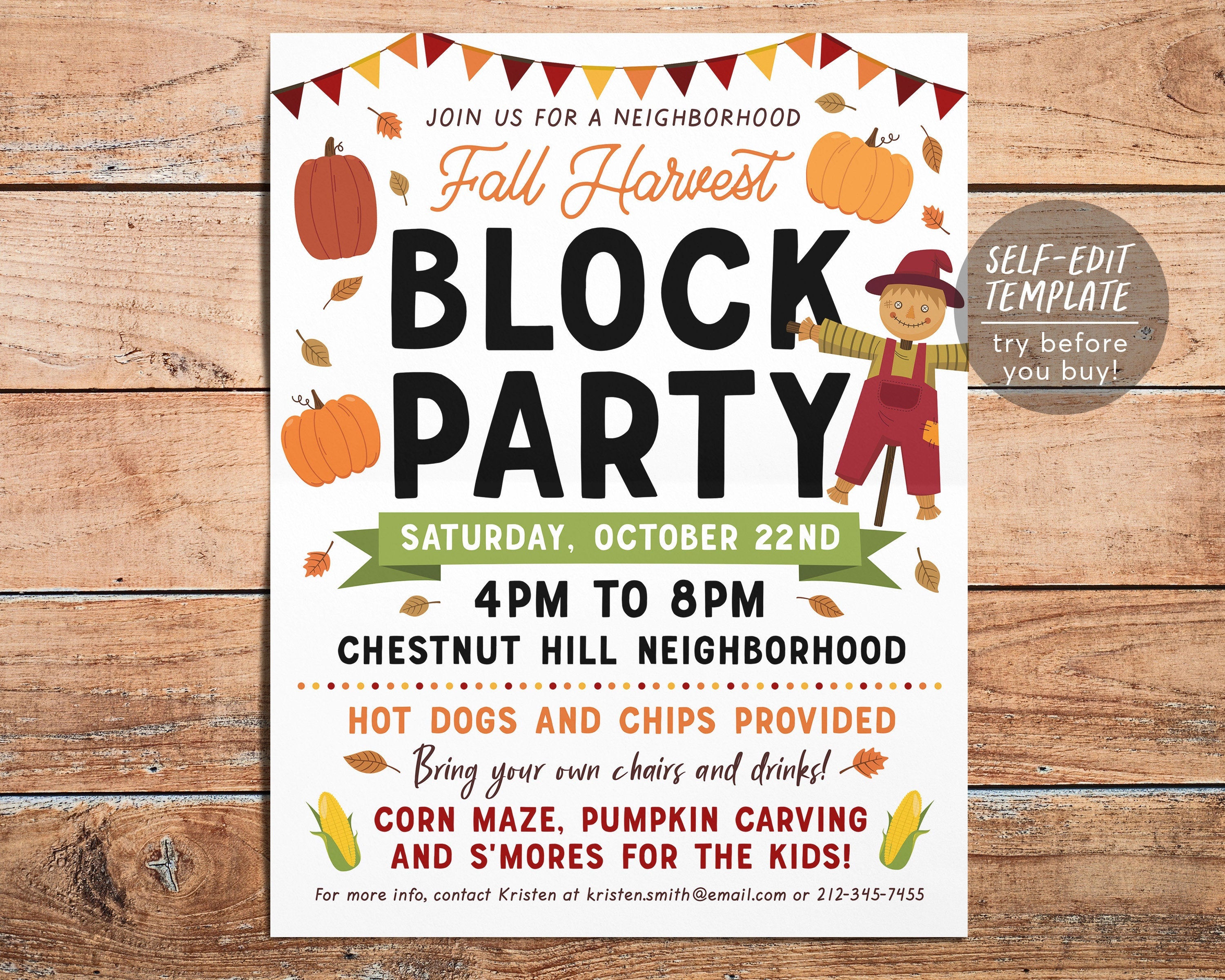 Fall Block Party Festival Harvest Editable Template, Neighborhood Part ...