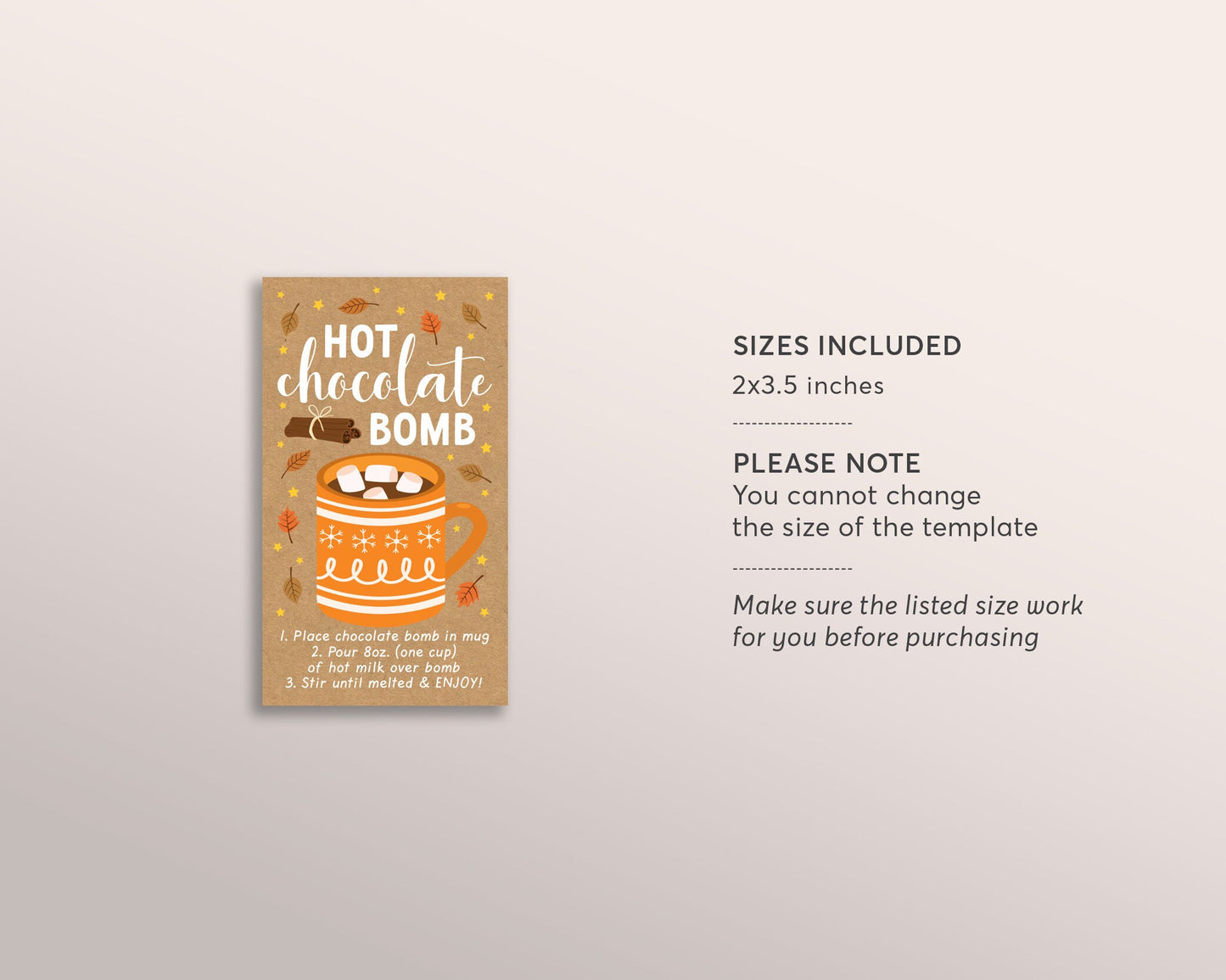 Hot Chocolate Bomb Tags Editable Template, Hot Cocoa Bomb Instructions Favor Tags, Fall Autumn Thanksgiving You're The Bomb Digital Download