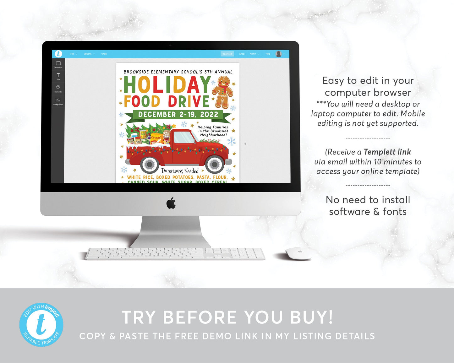 Holiday Food Drive Flyer Invitation Editable Template, Christmas Xmas Food Drive Poster, Nonprofit Charity Community Donation Event