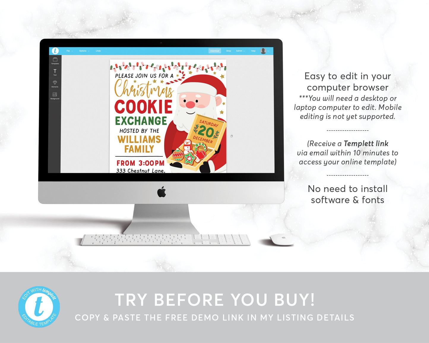 Christmas Cookie Exchange Invitation Editable Template, Xmas Cookie Swap Party Invite, Baking Party Holiday Exchange Cookie Decorating