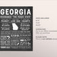 Georgia State Wall Art Sign Poster Infographic, Chalkboard Virginia Map, Atlanta, US States, Men's Gift, State Facts, Housewarming Gift