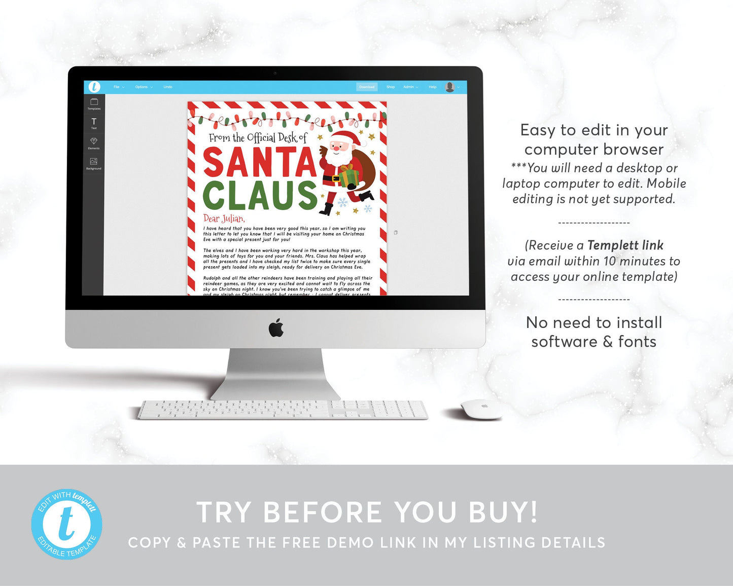 Letter from Santa Editable Template, Personalized DIY Official Letter Mailed From Santa Claus, Santa Mail Nice List, From The Desk Of Santa