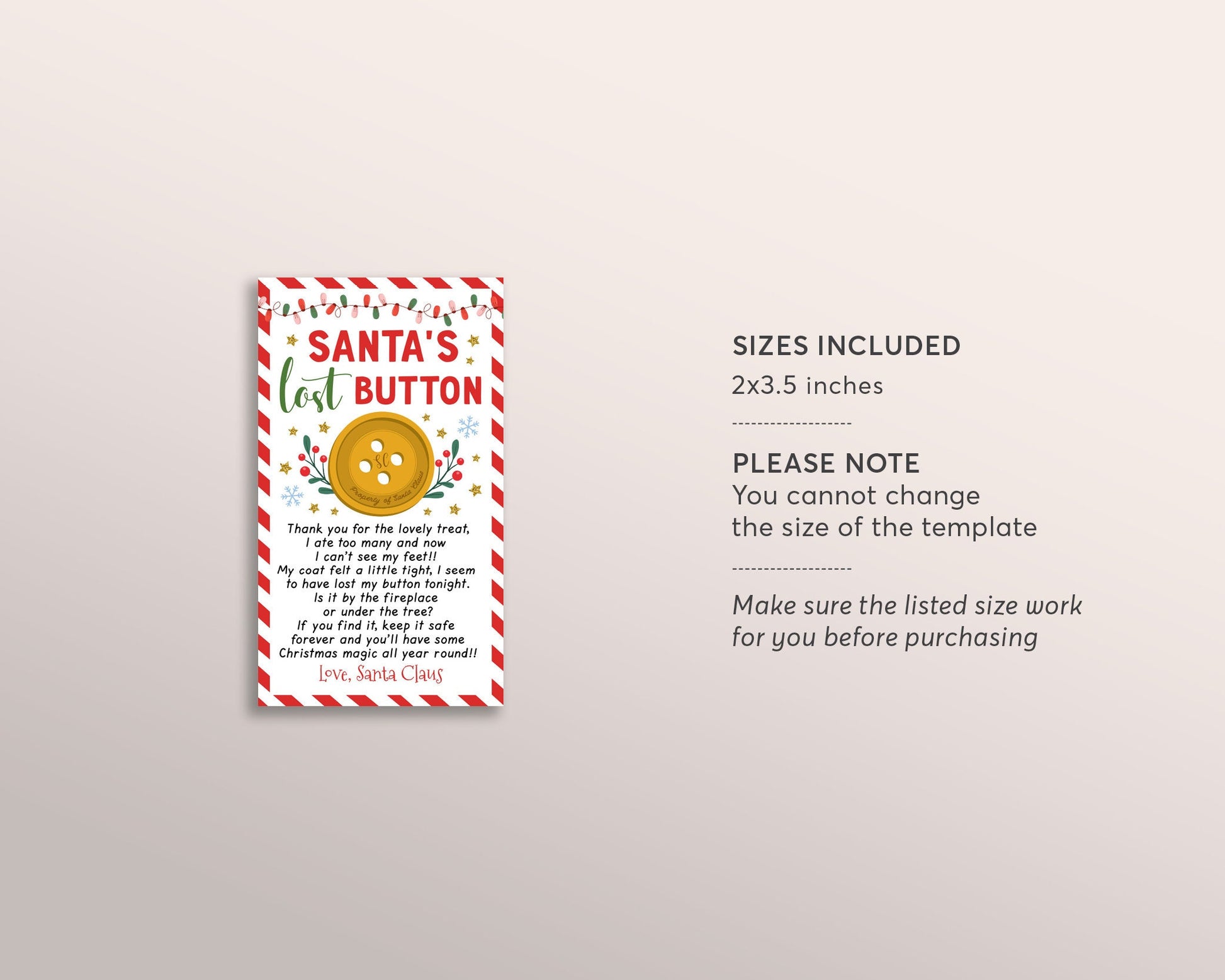 Santa's Lost Button Tag Editable Template, Christmas Lost Button Tag, –  Puff Paper Co