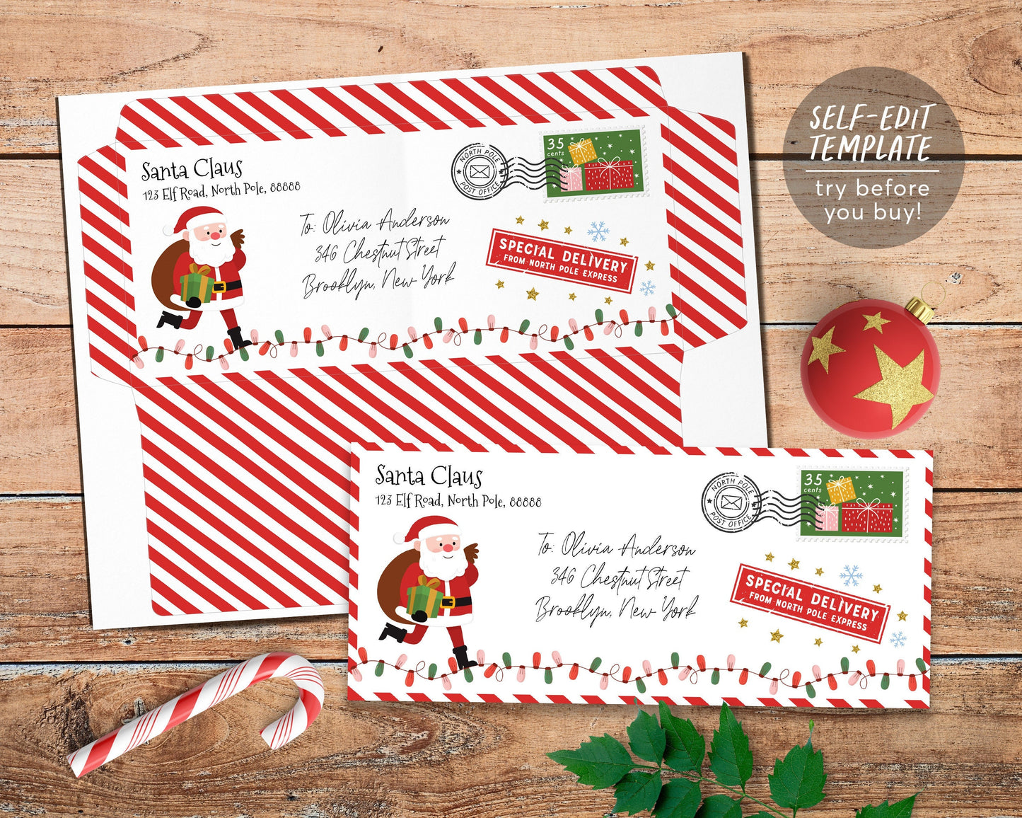 Santa Envelope Letter from Santa Editable Template, Printable Envelope Personalized Address Dear Santa Letter Kit, Letter From North Pole