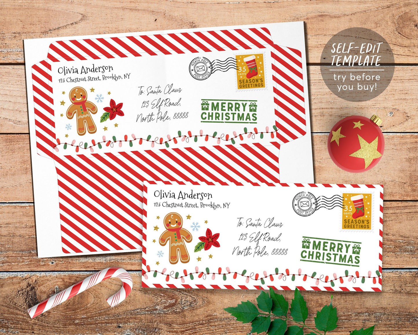 Letter TO Santa Envelope Editable Template, Printable Christmas Wishlist Envelope Address Dear Santa Letter Kit, Letter TO North Pole