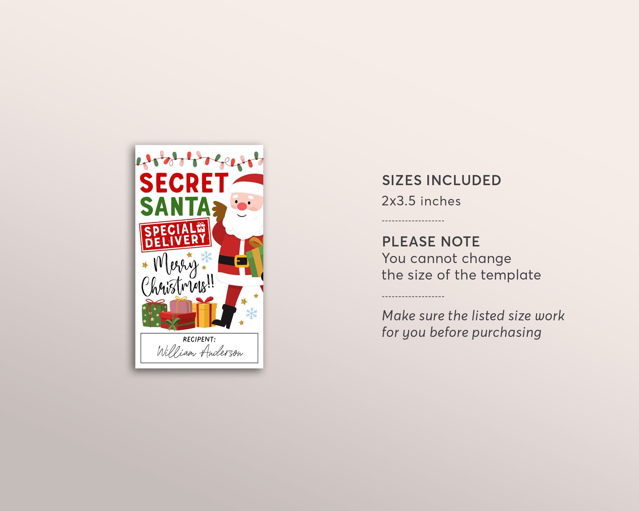 Secret Santa Questionnaire Printable Kit for Adults & Youth