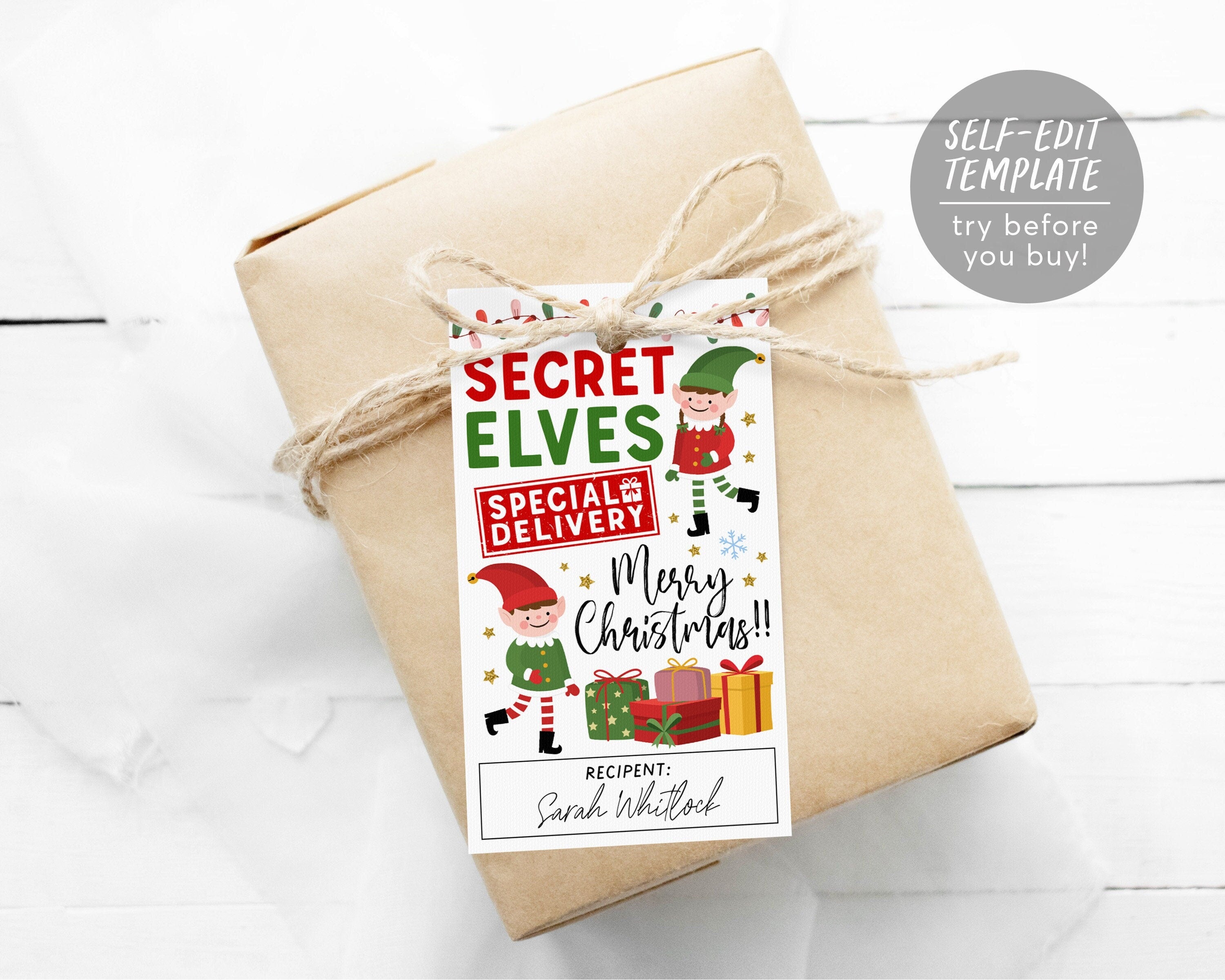 Secret Elves Gift Tags Editable Template, Secret Elf Santa Christmas S ...