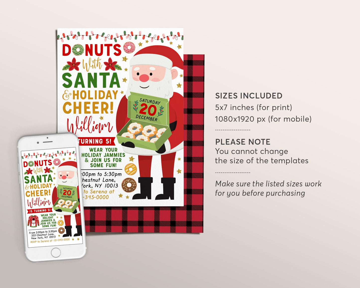 Donuts With Santa Invitation Editable Template, Donuts and Pajamas Christmas Party Invite Donuts and PJs , Holiday Kids Sleepover Party