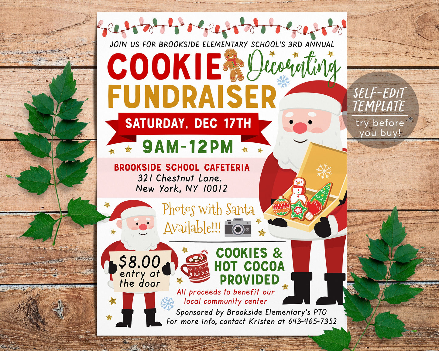 Christmas Cookie Decorating Flyer Editable Template, Holiday Cookie Decorating Fundraiser Charity Event, Church School Community Fundraiser
