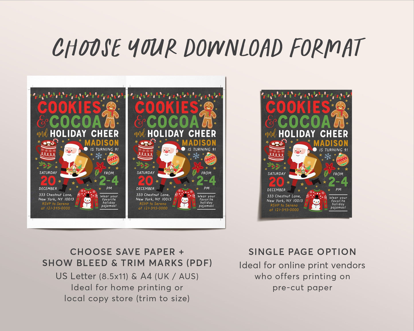 Cookies And Cocoa Birthday Invitation Editable Template, Cookies With Santa Christmas Invite Printable Evite, Cookie Swap Exchange