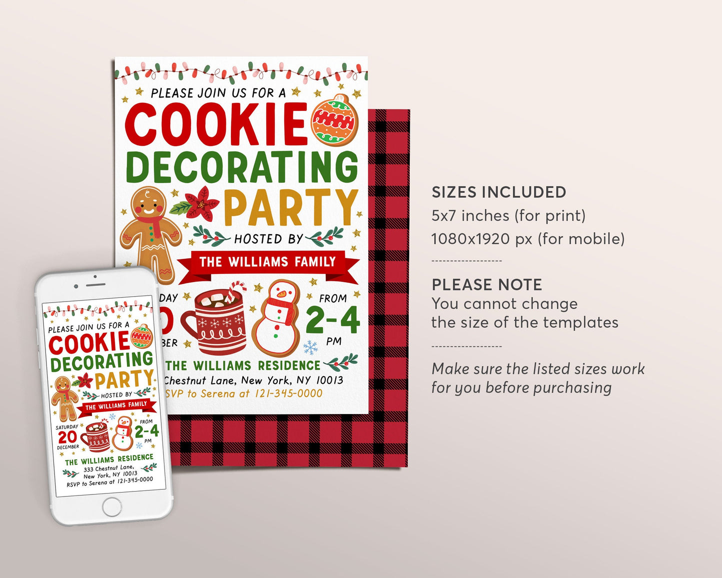 Cookie Decorating Party Invitation Editable Template, Christmas Holiday Invite, Let's Decorate Cookies and Hot Chocolate Party Printable