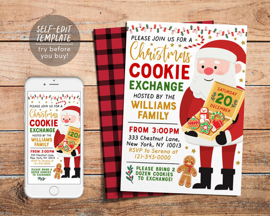 Christmas Cookie Exchange Invitation Editable Template, Xmas Cookie Swap Party Invite, Baking Party Holiday Exchange Cookie Decorating