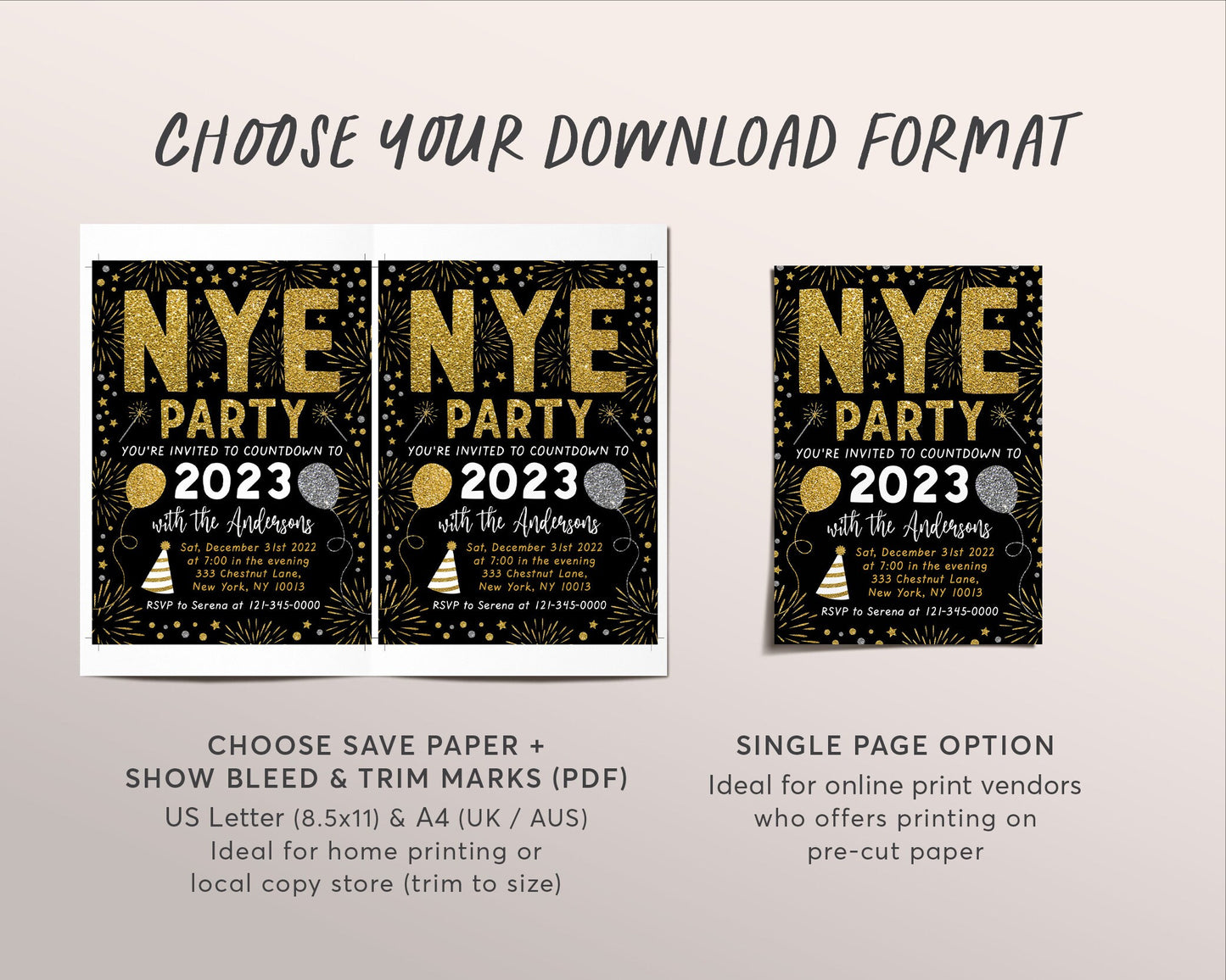 NYE Party Invitation Editable Template, New Years Eve Bash For Adult, Cocktail New Year Holiday Party Invite Printable, Electronic NYE Evite