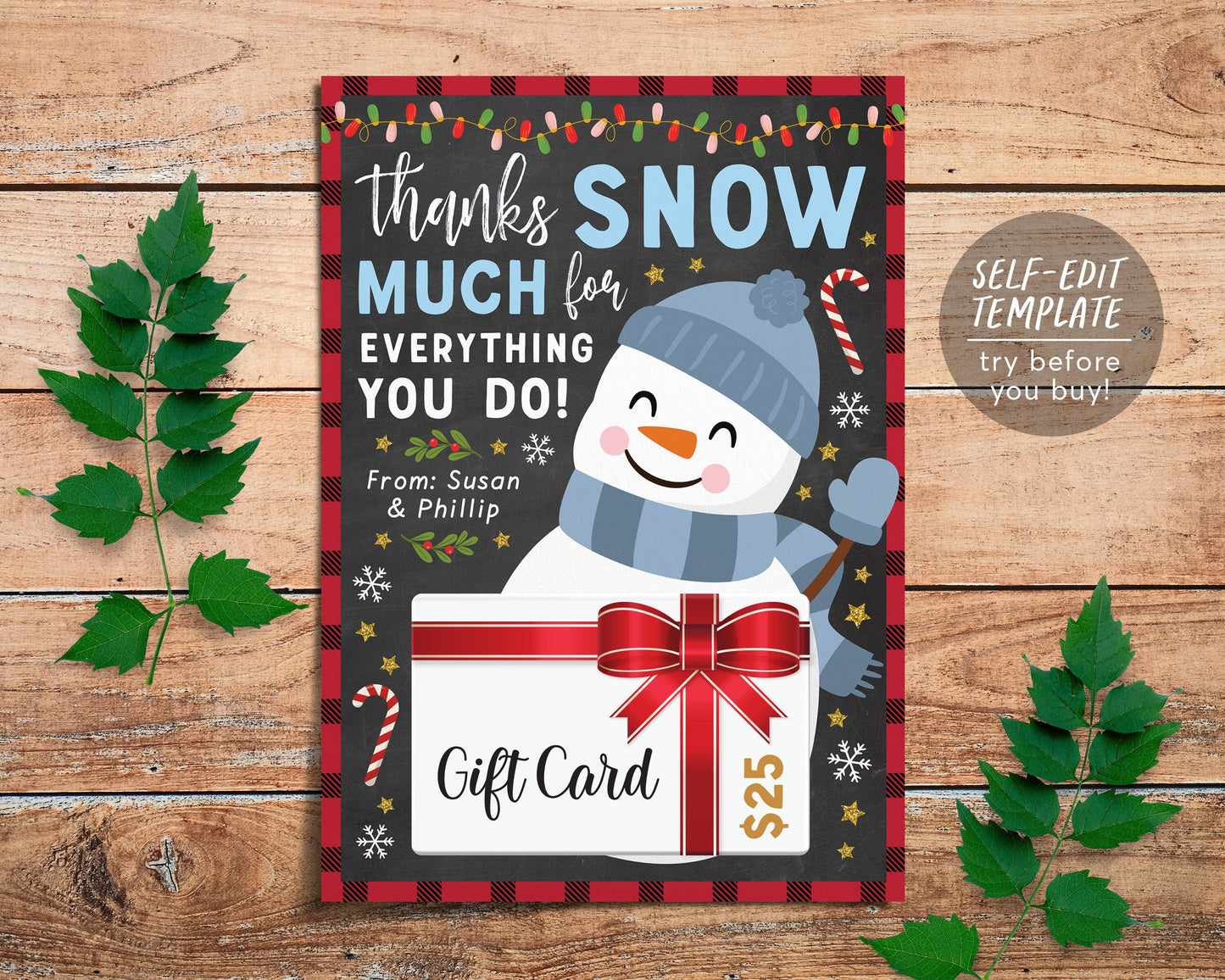 Christmas Thank You Snow Much Gift Card Holder Editable Template, Xmas Teacher Co-Workers Staff Gift Ideas, Snowman Holiday Gift Printable