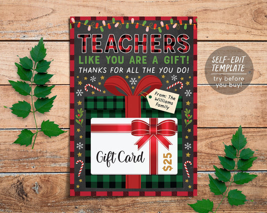 Teacher Christmas Gift Card Holder Editable Template, Xmas Holiday Thank You Gift For PTA PTO School Staff Appreciation, Teachers Like You