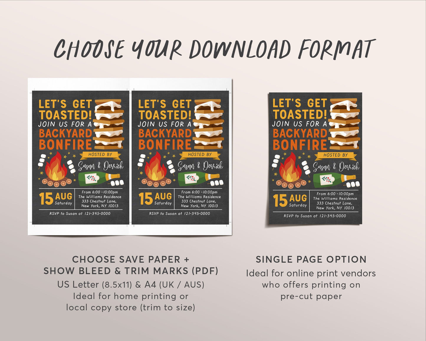 Let's Get Toasted Backyard Bonfire Invitation Editable Template, Fall Harvest Autumn S'mores Bonfire And Cocktails Party Invite Printable