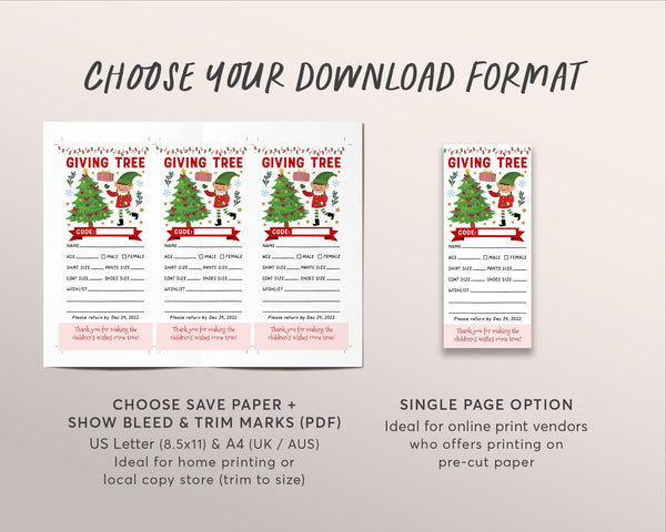 BOY and GIRL Elves Christmas Giving Tree Gift Tag Editable Template, D ...