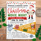 Christmas Movie Night Flyer Editable Template, Holiday Cinema Party Invite, Xmas Festival Event, Church Benefit School PTO PTA Fundraiser