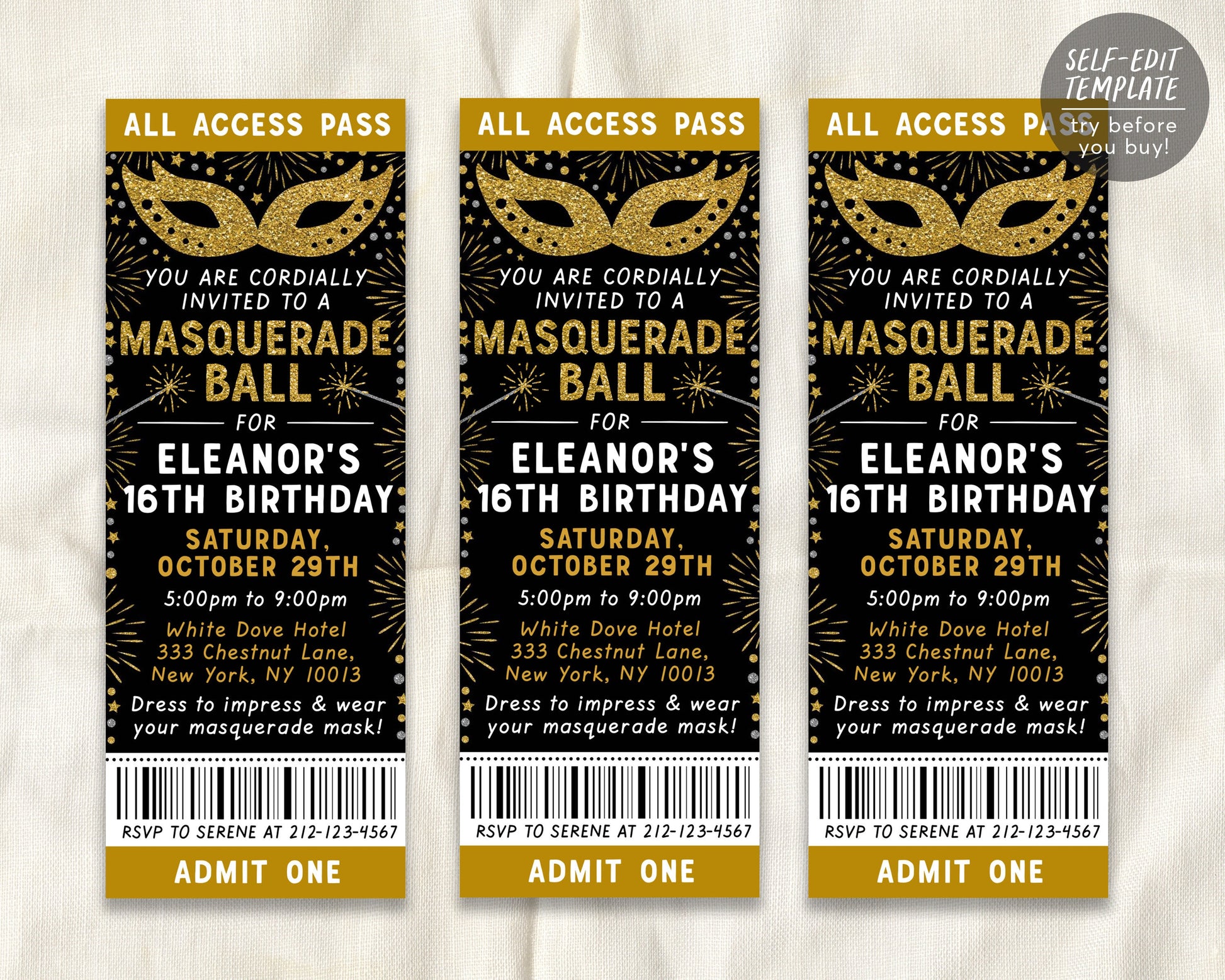 Masquerade Sweet 16 Birthday Invitation Ticket Editable Template, Swee – Puff Paper Co masquerade-sweet-16-birthday-invitation-ticket-editable-template-swee-puff-paper-co