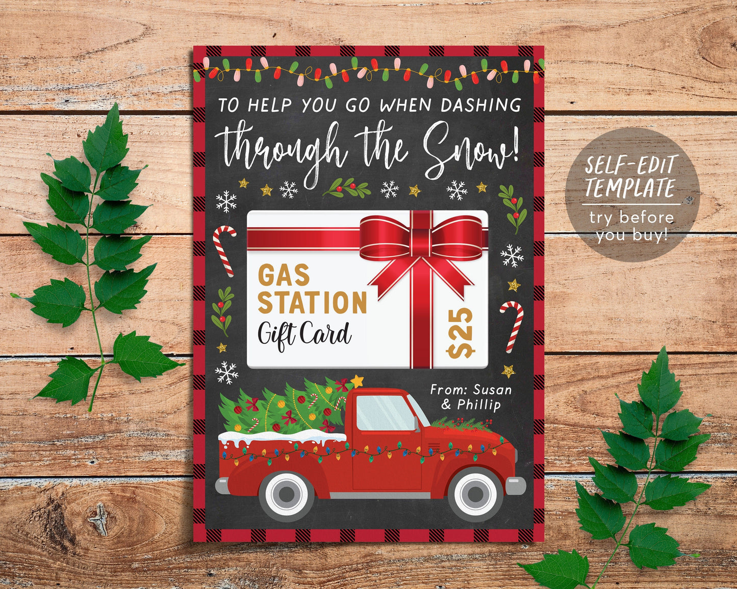 Christmas Gas Gift Card Holder Printable Editable Template, Xmas Gift for Teacher Bus Driver Mail Carrier Nurse, Thank You Gift Ideas