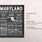 Maryland State Wall Art Sign Poster Infographic, Chalkboard Baltimore Map, Annapolis US States, Men's Gift, State Facts, Housewarming Gift