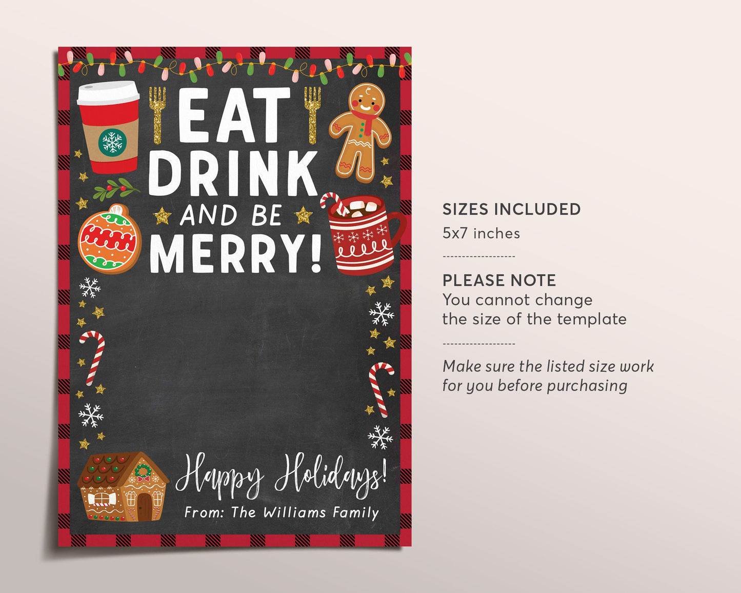 Christmas Eat Drink And Be Merry Restaurant Gift Card Holder Printable Editable Template, Coffee Holiday Thank You Gift For Teacher PTO PTA