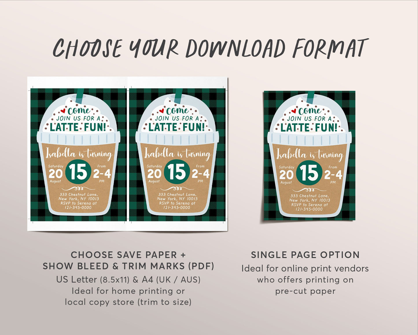 Coffee Birthday Invitation Editable Template, Latte Fun Invite, Cafe Frappe Digital Evite, Coffee Themed Party Unisex, Instant Download