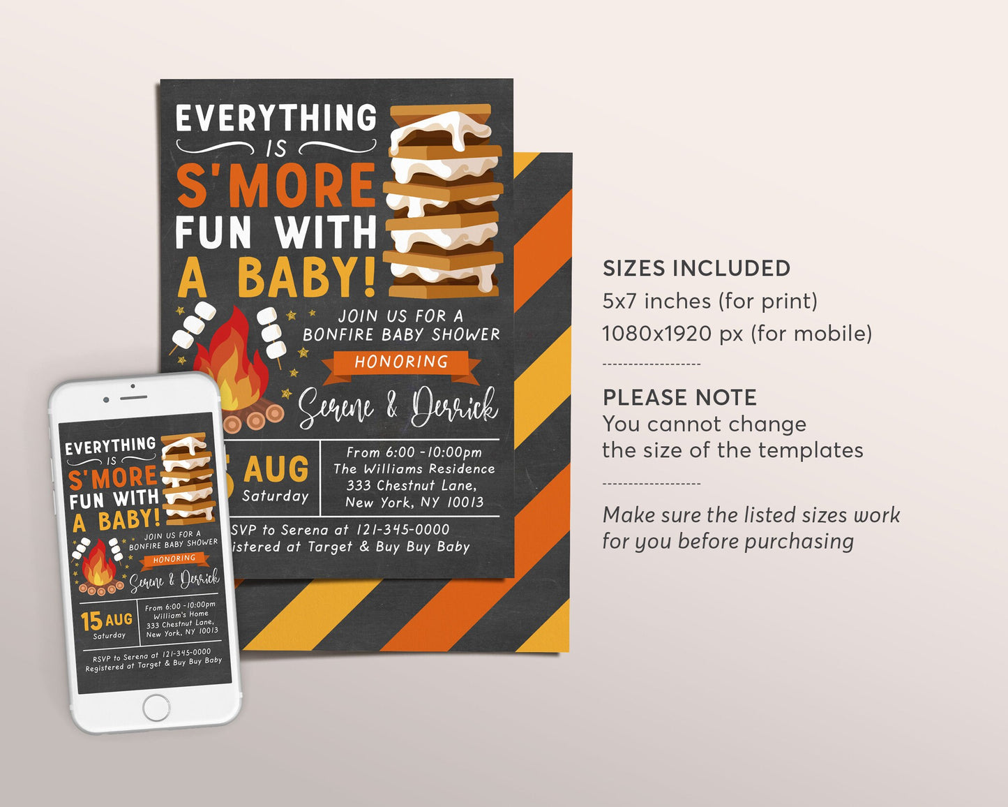 S'mores Bonfire Baby Shower Invitation Editable Template, Summer Bonfire Couples Shower Invite, Everything Is More Fun With A Baby Evite