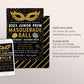 Prom Dance Masquerade Ball Invitation Editable Template, Masked Party Bash Evite, EDITABLE Prom Ticket, Gold Glitter Formal High School Gala