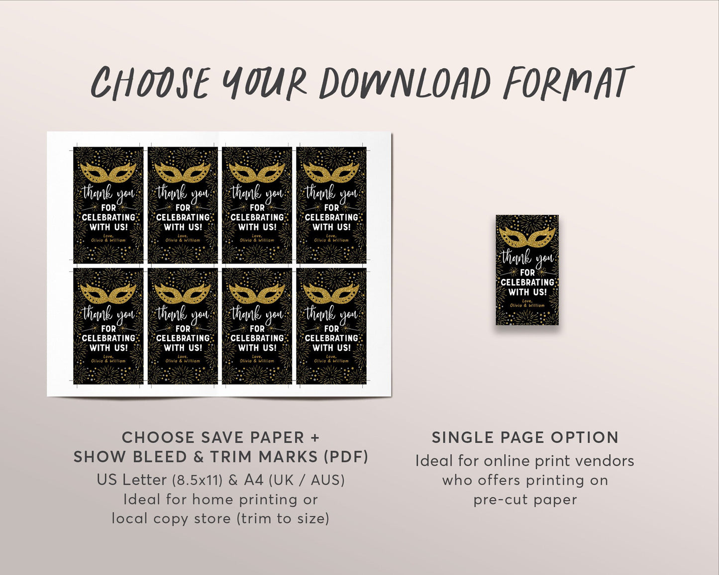 Masquerade Favor Tags Editable Template, Engagement Party Rehearsal Dinner Black And Gold Gift Tags Printable, Masquerade Ball Decor