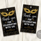 Masquerade Favor Tags Editable Template, Engagement Party Rehearsal Dinner Black And Gold Gift Tags Printable, Masquerade Ball Decor