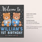 Teddy Bear BOY Welcome Sign Editable Template, Bear Welcome Birthday Party Poster, Build A Bear First Birthday Decoration Chalkboard Signage