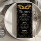 Masquerade Dinner Menu Editable Template, Engagement Party Rehearsal Dinner Black And Gold Printable Wedding Menu, Masquerade Ball Decor
