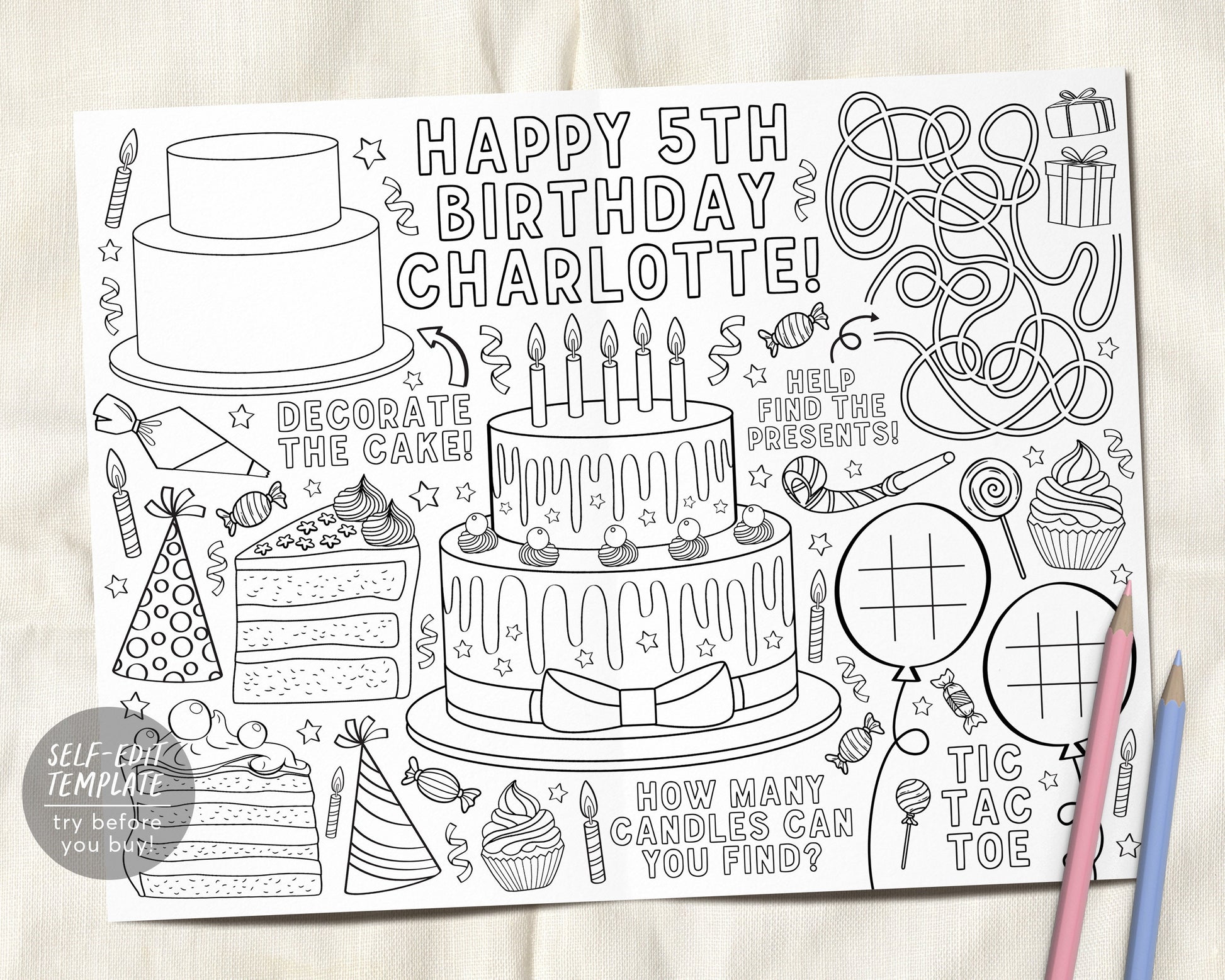 Birthday Party Coloring Placemat For Kids Editable Template, Birthday – Puff Paper Co birthday-party-coloring-placemat-for-kids-editable-template-birthday-puff-paper-co