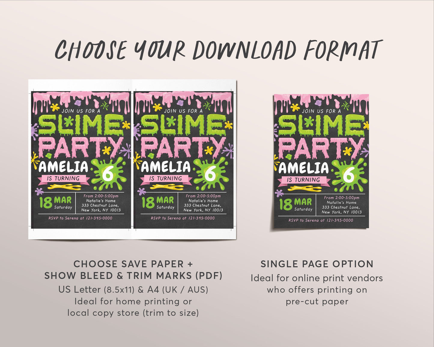 Slime GIRL Birthday Party Invitation Editable Template, Slime Invite For Kids, Time For Slime, Chalkboard Evite Printable, Instant Download