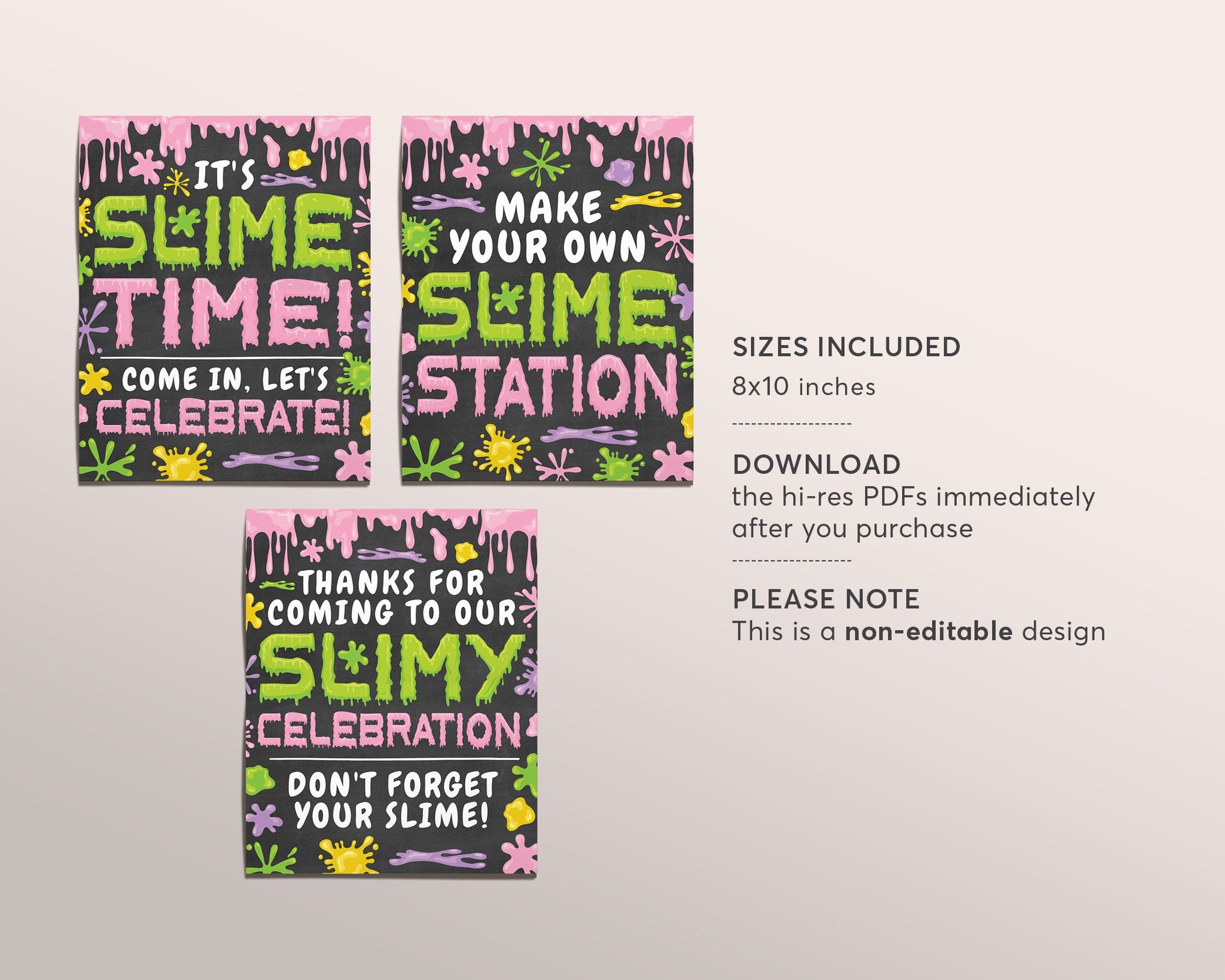 Slime Birthday Party Package Printable Digital Decor You Print 