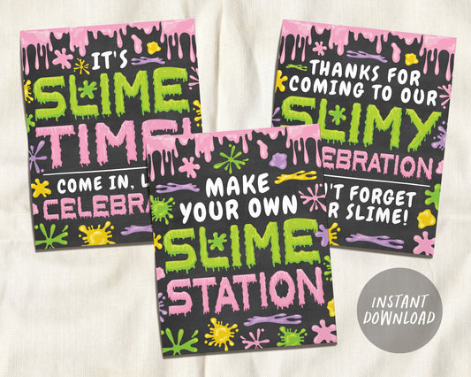 Slime Signs Printable, GIRL Birthday Party Slime Decorations, It's Slime Time, Slime Station Poster, Slimy Celebration, Slime Party Ideas