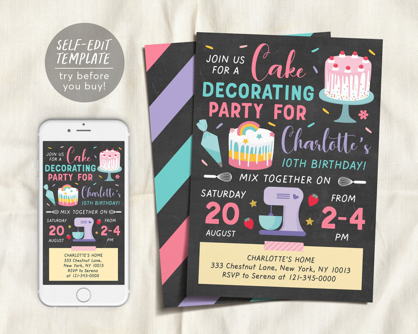 Cake Decorating Birthday Party Invitation Editable Template, Baking Party Evite, Kids Cooking, Birthday Girl Chef Cupcake Nailed It Invite