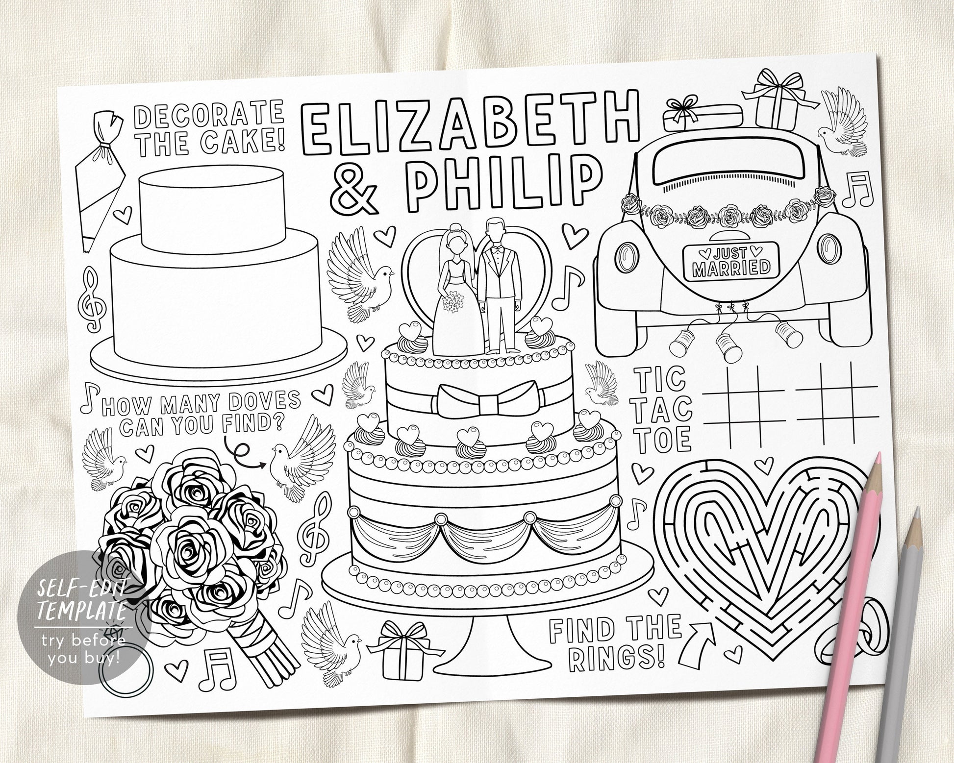 Printable Wedding Activity and Coloring Book Kids Table 