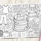 Pancakes And Pajamas Coloring Placemat For Kids Editable Template, Birthday Pancake Party Coloring Page Sheet Table Mat, PJ Sleepover