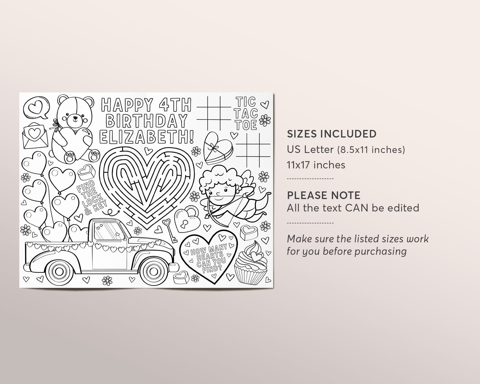 Wedding coloring book activity book Printable Personalized Favor Kids 8.5 x  11 PDF or JPEG TEMPLATE