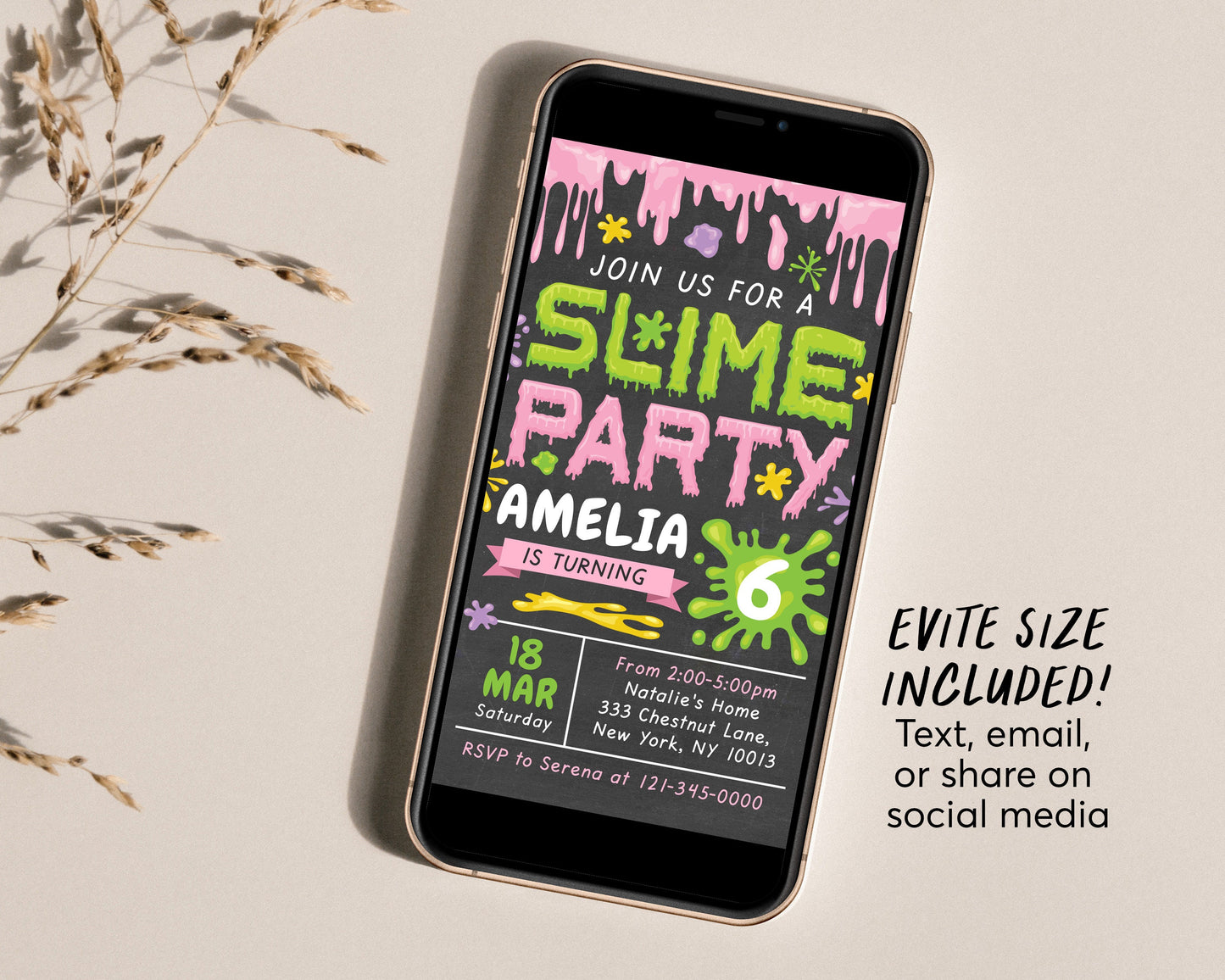 Slime GIRL Birthday Party Invitation Editable Template, Slime Invite For Kids, Time For Slime, Chalkboard Evite Printable, Instant Download