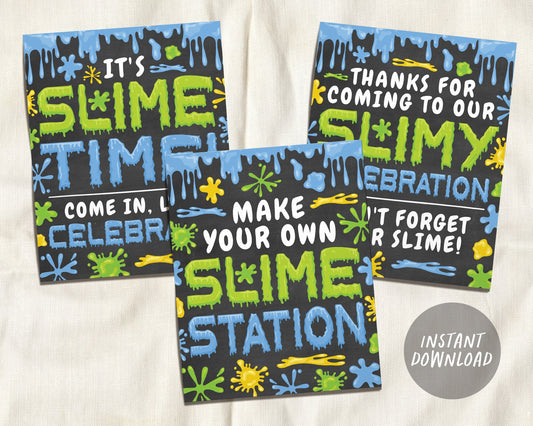 Slime Signs Printable, BOY Birthday Party Slime Decorations, It's Slime Time, Slime Station Poster, Slimy Celebration, Slime Party Ideas