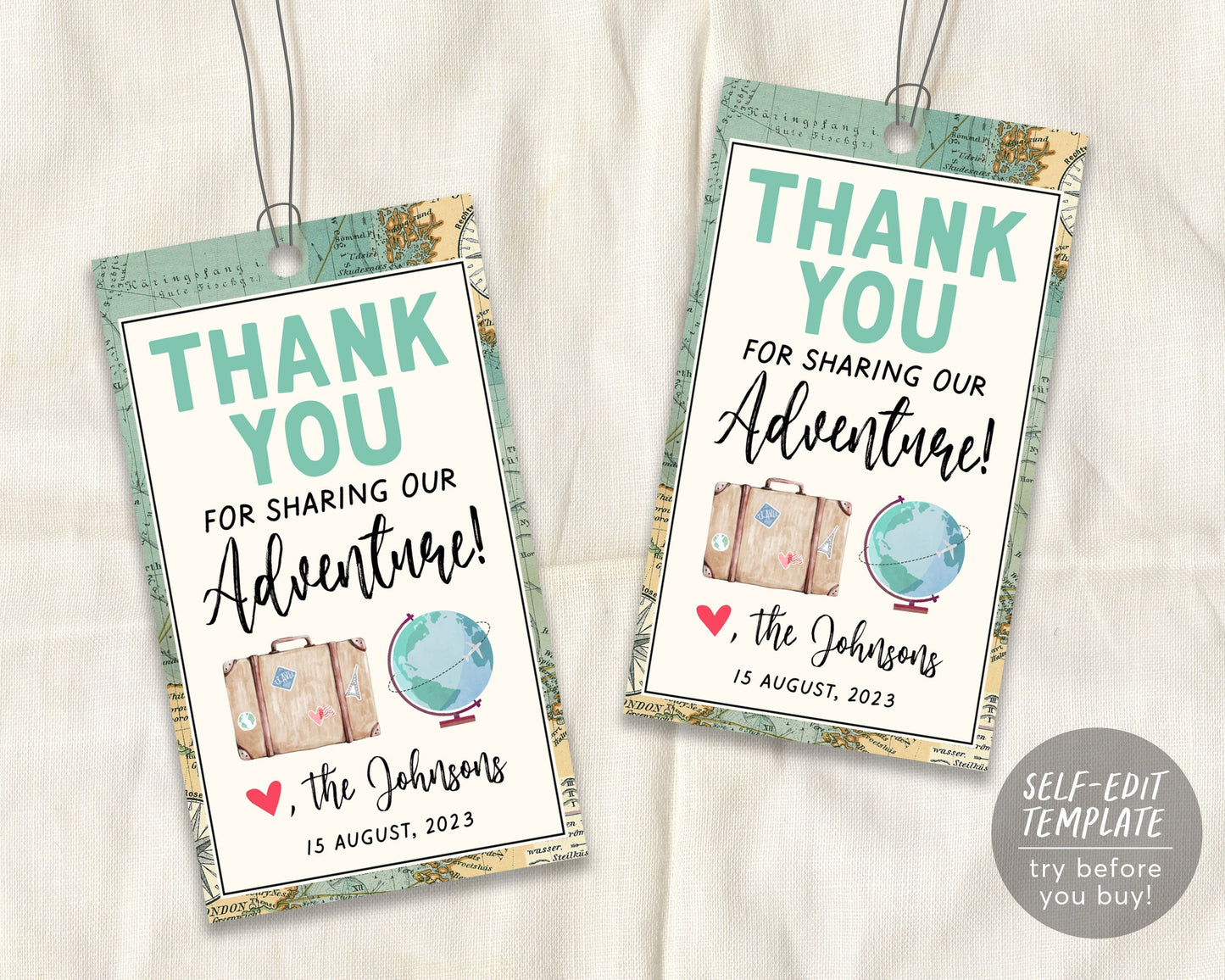 World Map Travel Globe Baby Shower Favor Tags Editable Template, Unisex Oh Baby Adventure Thank You Gift Tag Printable, Instant Download