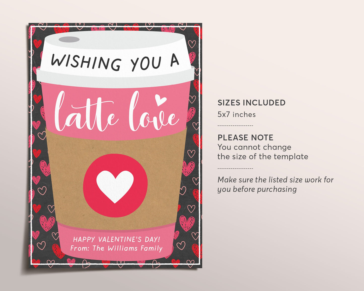 Valentine Coffee Gift Card Holder Editable Template, Latte Love Valentine's Day Thank You Gift For Teacher PTO PTA Babysitter Appreciation