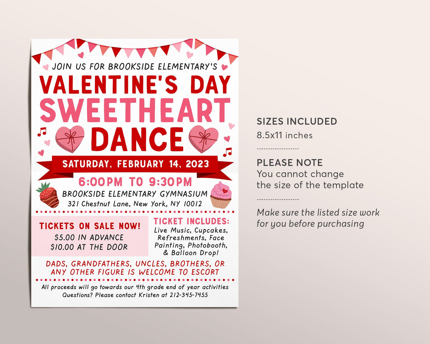 Valentine's Day Sweetheart Dance Flyer Editable Template, Valentines School Dance Ticket Invitation, Daddy Daughter Dance Invite Printable