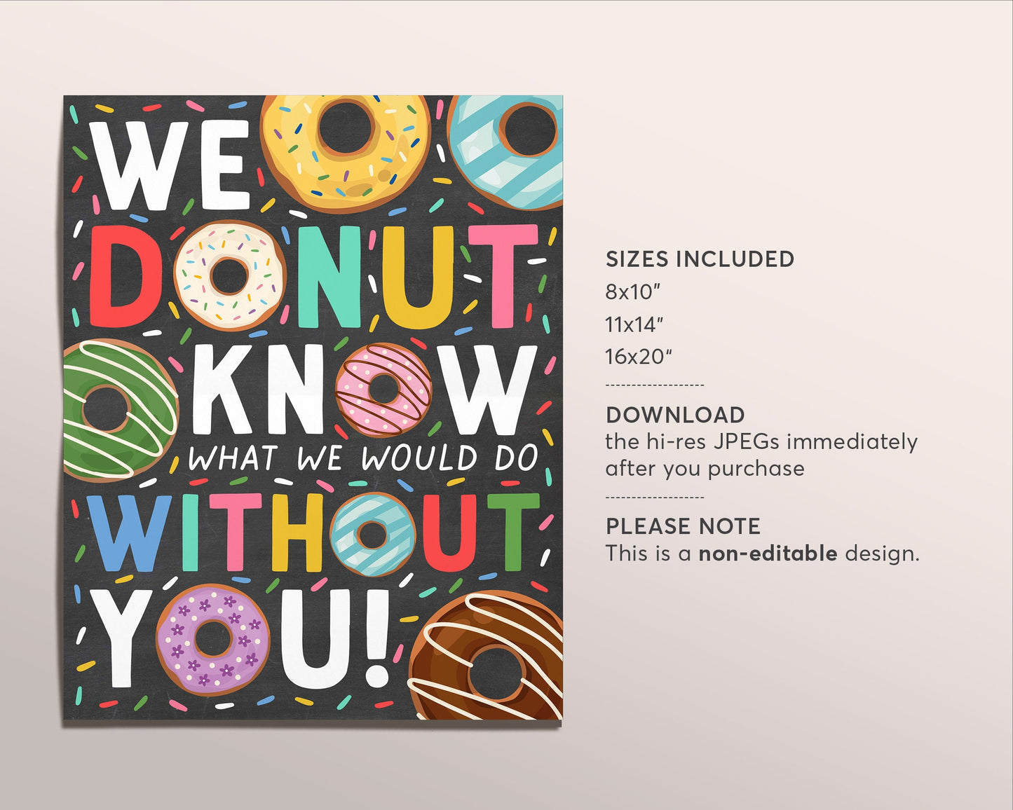 Donut Appreciation Sign Poster Printable, Donut Know What We Would Do Without You Thank You Party Decor, Staff Nurse Staff Teacher Volunteer