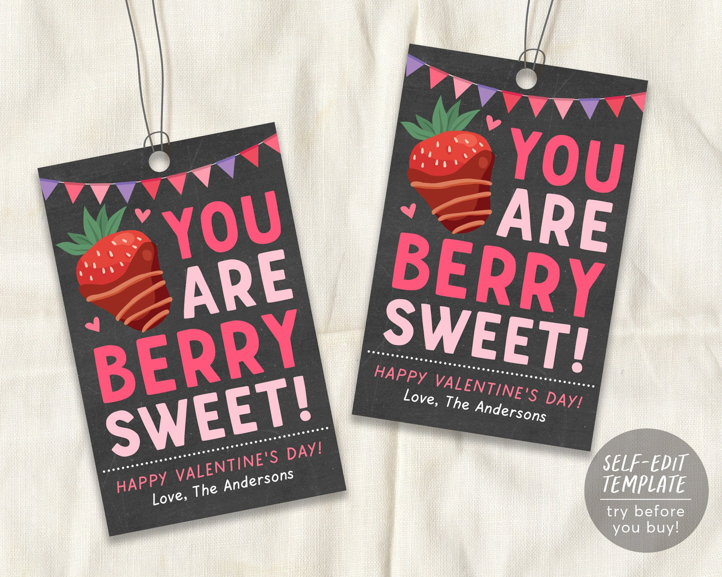 Valentines Chocolate Covered Strawberry Gift Tag Editable Template, Berry Sweet Teacher Staff Treat Favor Tag, Nurse Staff Appreciation